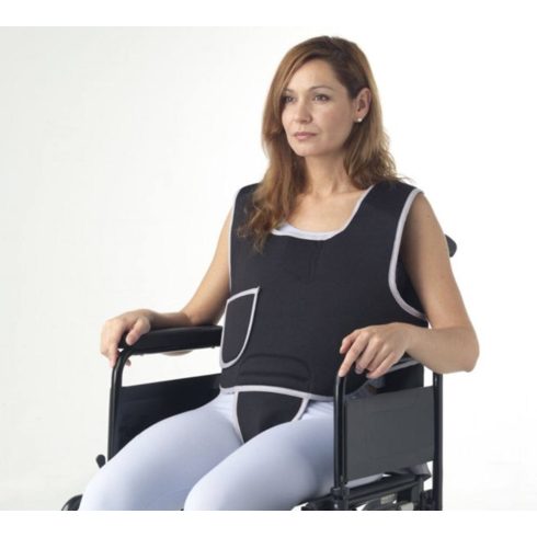 Betegrögzítő mellény medencetámasszal kereksszékbe 