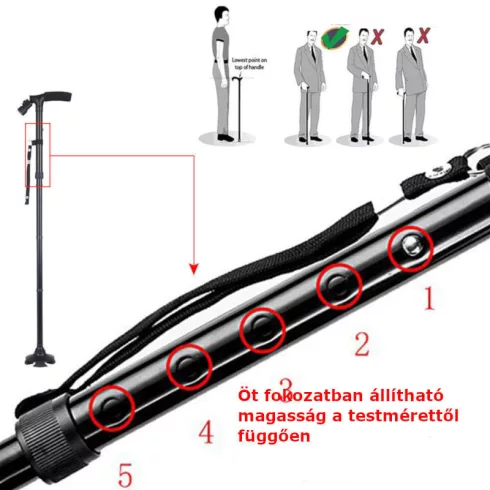 Magic cane összecsukható állítható járóbot LEd lámpával