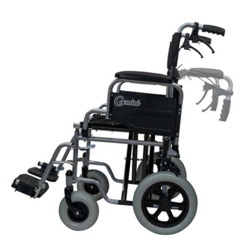 Transport kerekesszék Gemini 12" lehajtható háttámlával, segítő fékkel 81130X