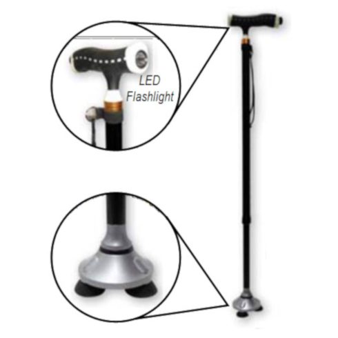 MAGIC Cane plus Állítható járóbot csuklós rögzítésű 4 ágú talppal, LED világítással