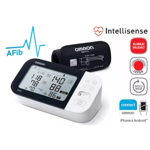 OMRON M7 Intelli IT Intellisense felkaros „okos-vérnyomásmérő” Bluetooth adatátvitellel, OMRON connect okostelefon alkalmazással