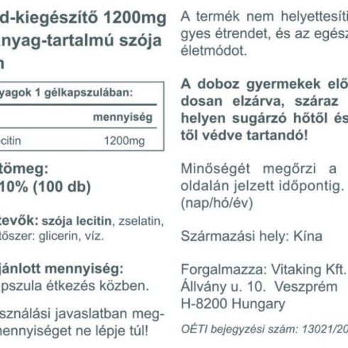 Vitaking Lecitin 1200MG 100 darabos lágyzseletin kapszula