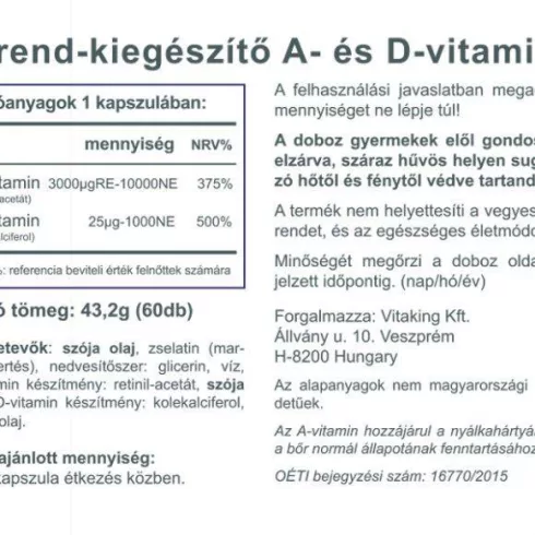 Vitaking A & D vitamin 60 darabos gélkapszula
