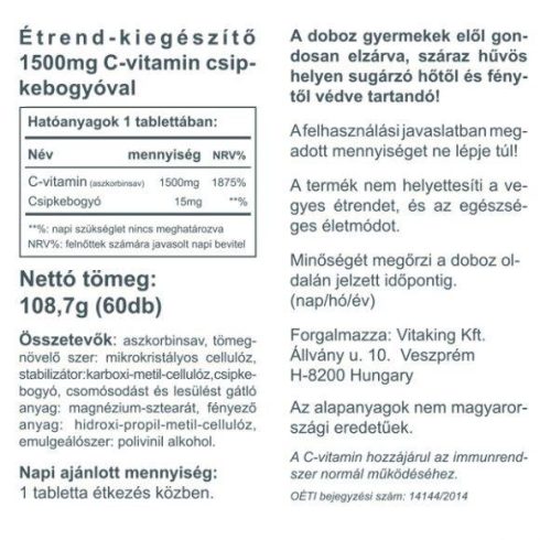Vitaking C-vitamin 1500MG 60 darabos tabletta