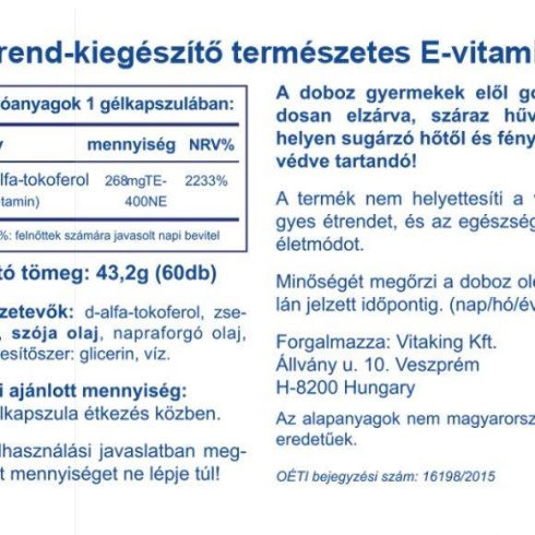 Vitaking E-400ne természtes vitamin 60 darabos gélkapszula