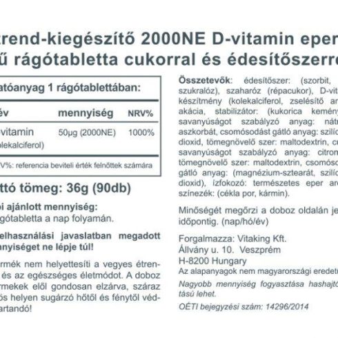 Vitaking D-2000 vitamin 90 darabos rágótabletta