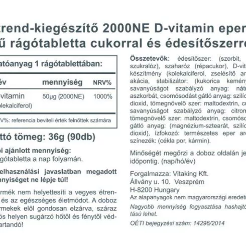Vitaking D-2000 vitamin 90 darabos rágótabletta